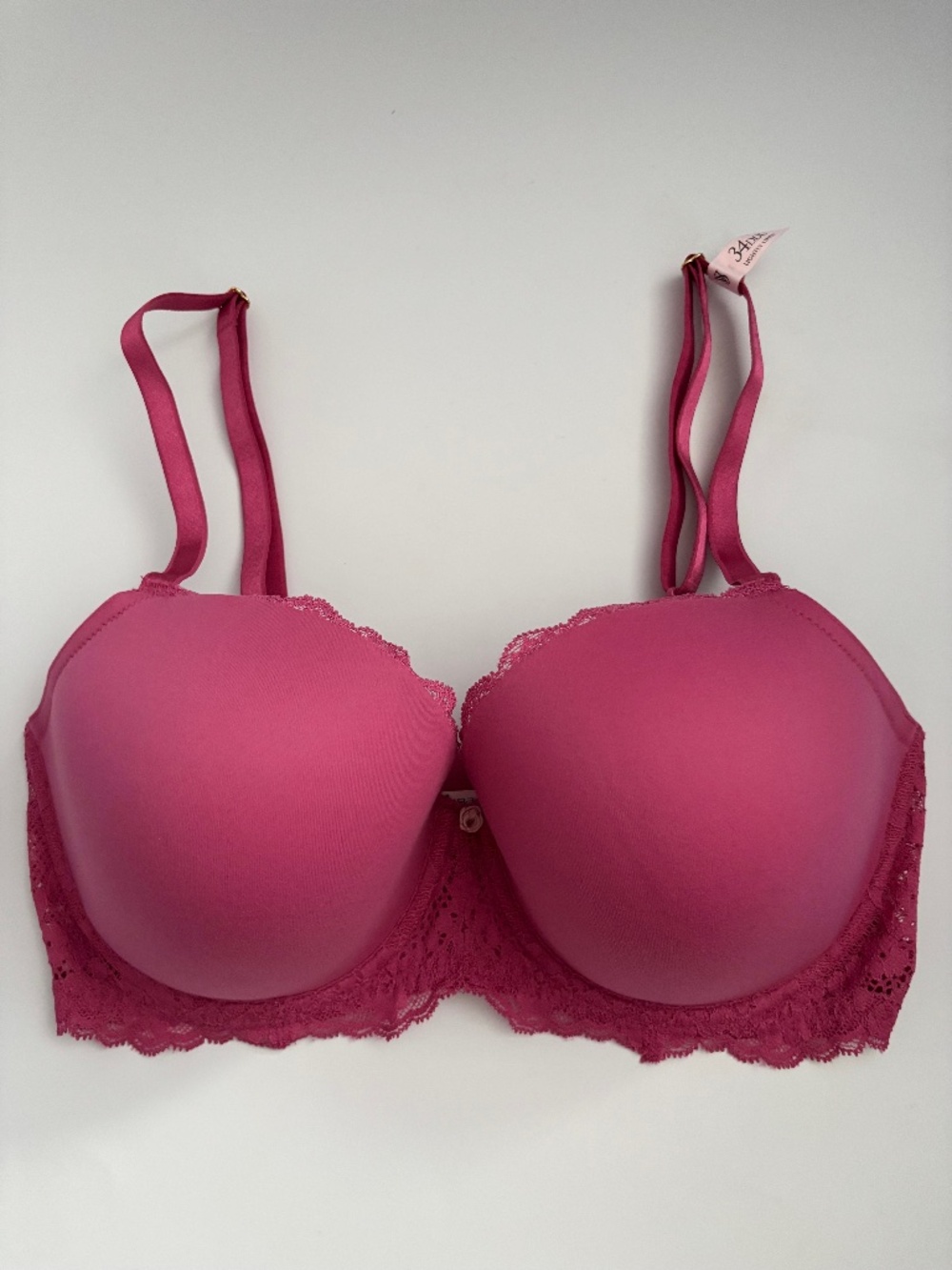 Victoria's Secret Bra Nwt Dream Angels Lightly Lined Demi Pink / Lace Trim 34DDD